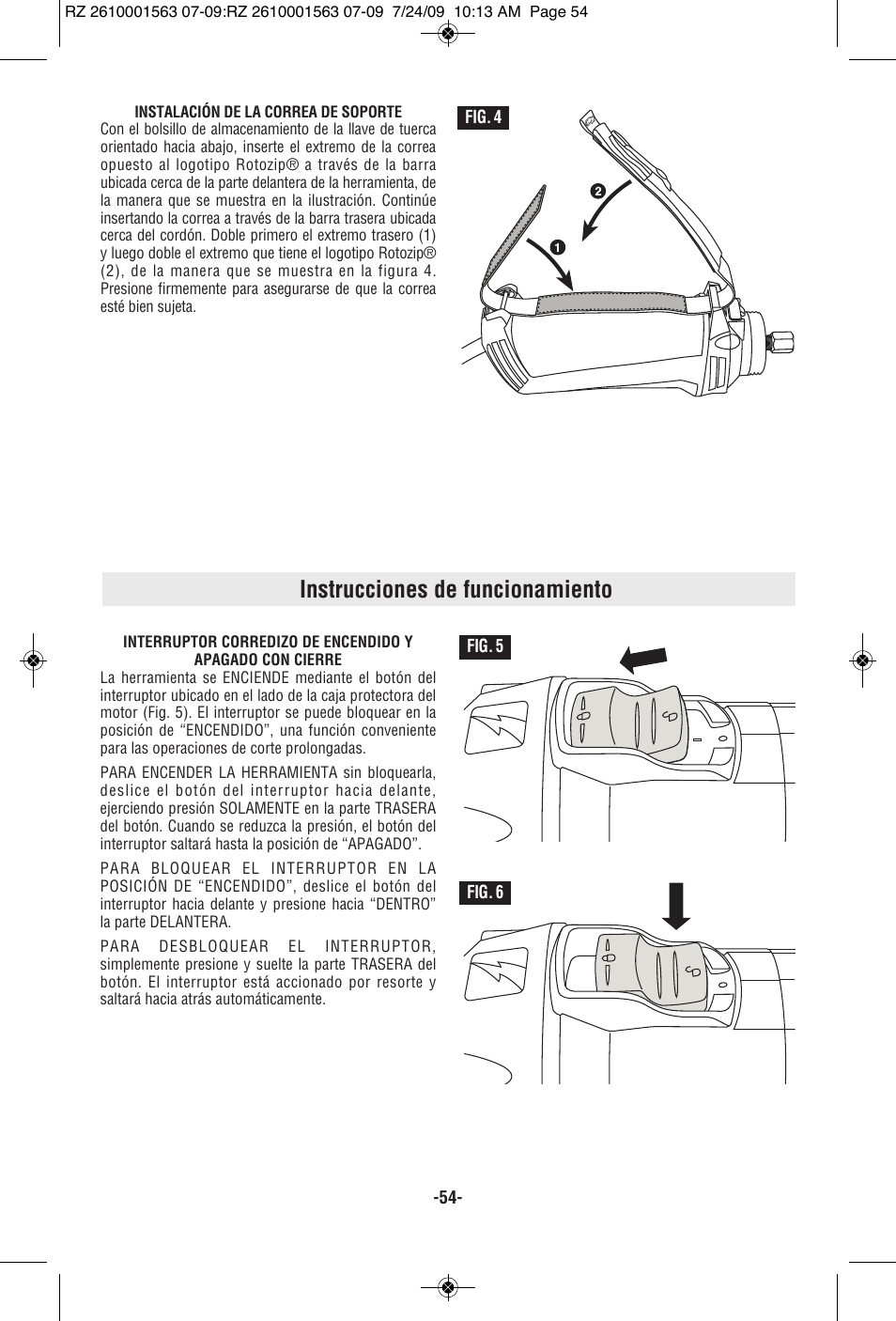 Instrucciones de funcionamiento | RotoZip ROTO ZIP RZ2000 User Manual | Page 54 / 68