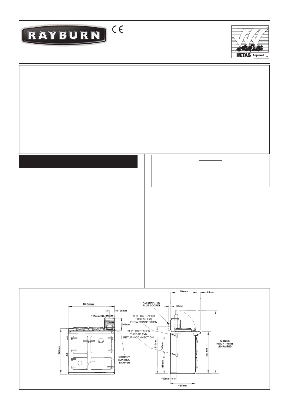 Rayburn Cookmaster Plus 212SFW User Manual | 8 pages