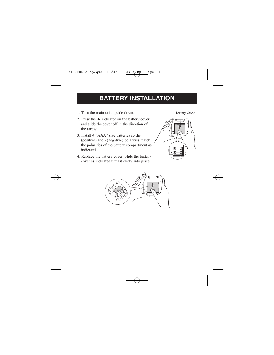 Battery installation | ReliOn 7100REL User Manual | Page 11 / 52