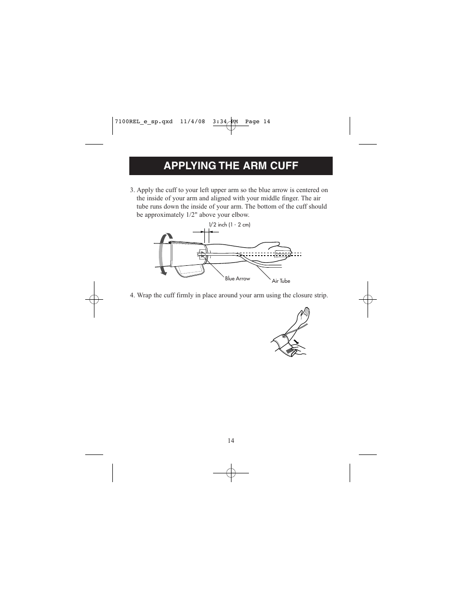 Applying the arm cuff | ReliOn 7100REL User Manual | Page 14 / 52