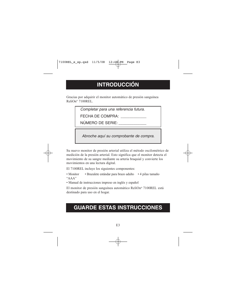 Introducción, Guarde estas instrucciones | ReliOn 7100REL User Manual | Page 29 / 52