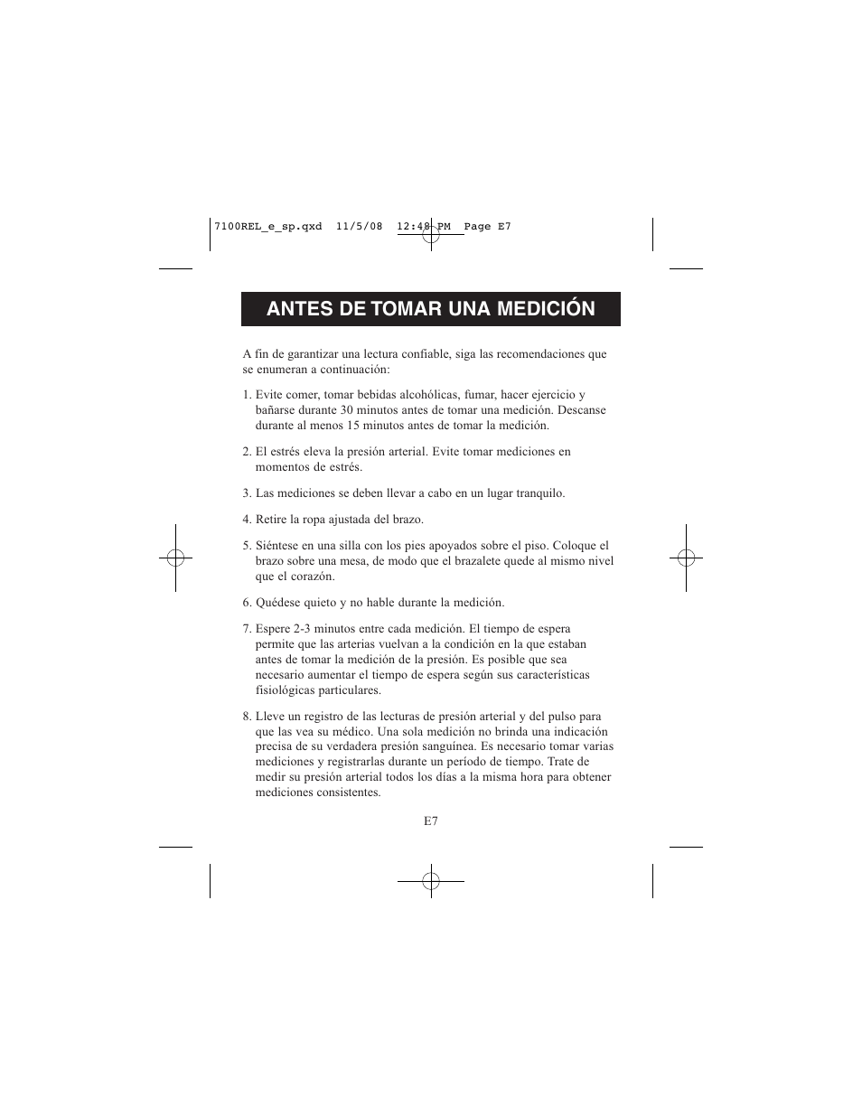 Antes de tomar una medición | ReliOn 7100REL User Manual | Page 33 / 52