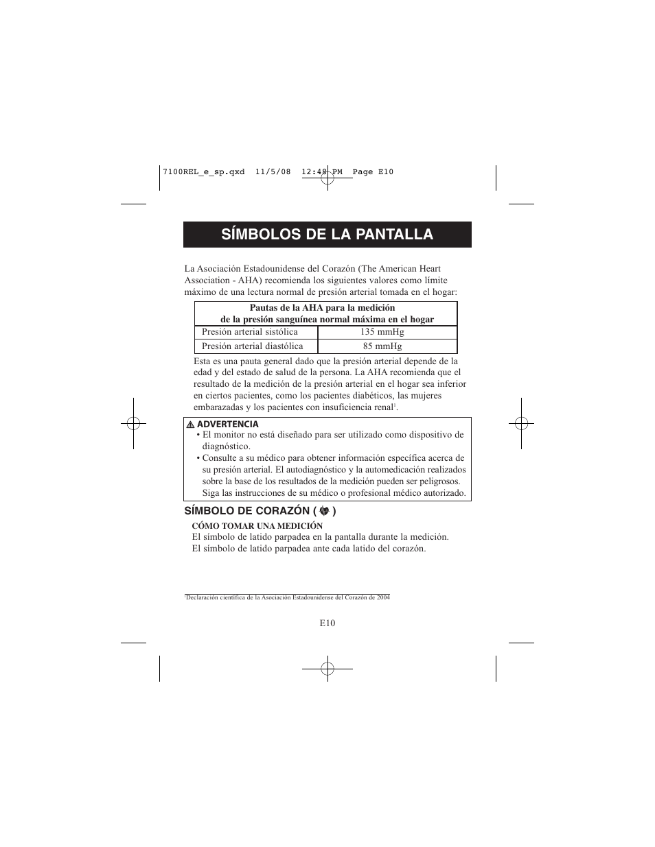 Símbolos de la pantalla | ReliOn 7100REL User Manual | Page 36 / 52