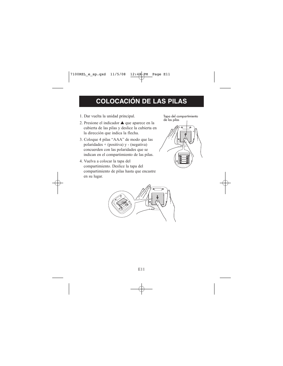 Colocación de las pilas | ReliOn 7100REL User Manual | Page 37 / 52