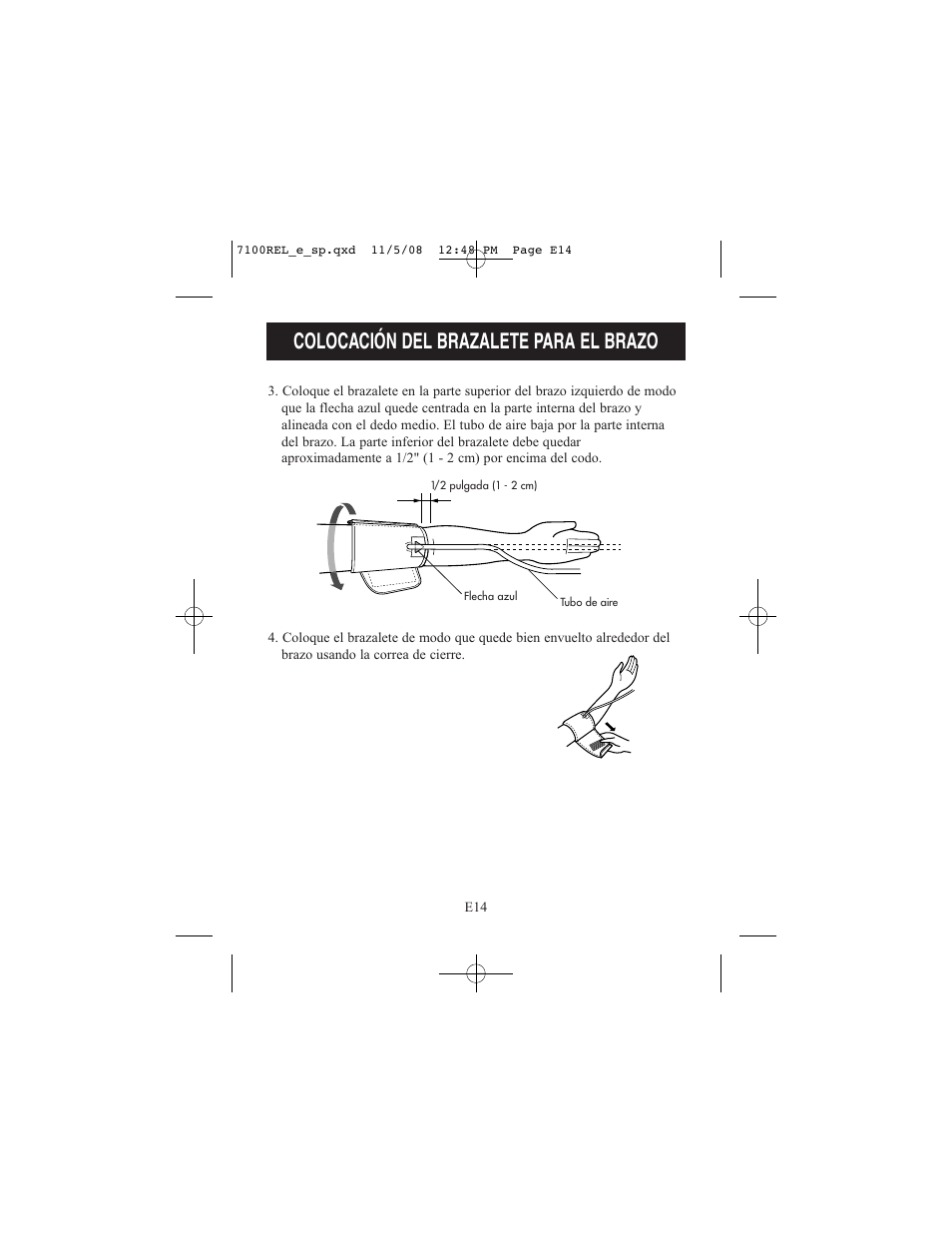 Colocación del brazalete para el brazo | ReliOn 7100REL User Manual | Page 40 / 52