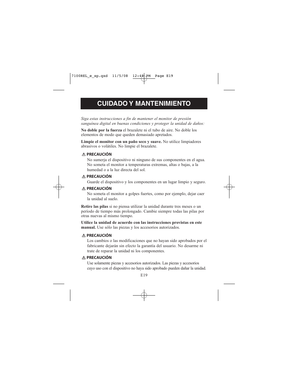 Cuidado y mantenimiento | ReliOn 7100REL User Manual | Page 45 / 52