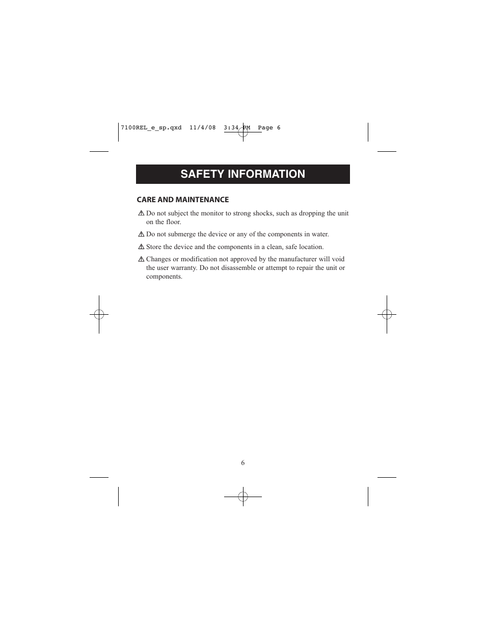 Safety information | ReliOn 7100REL User Manual | Page 6 / 52