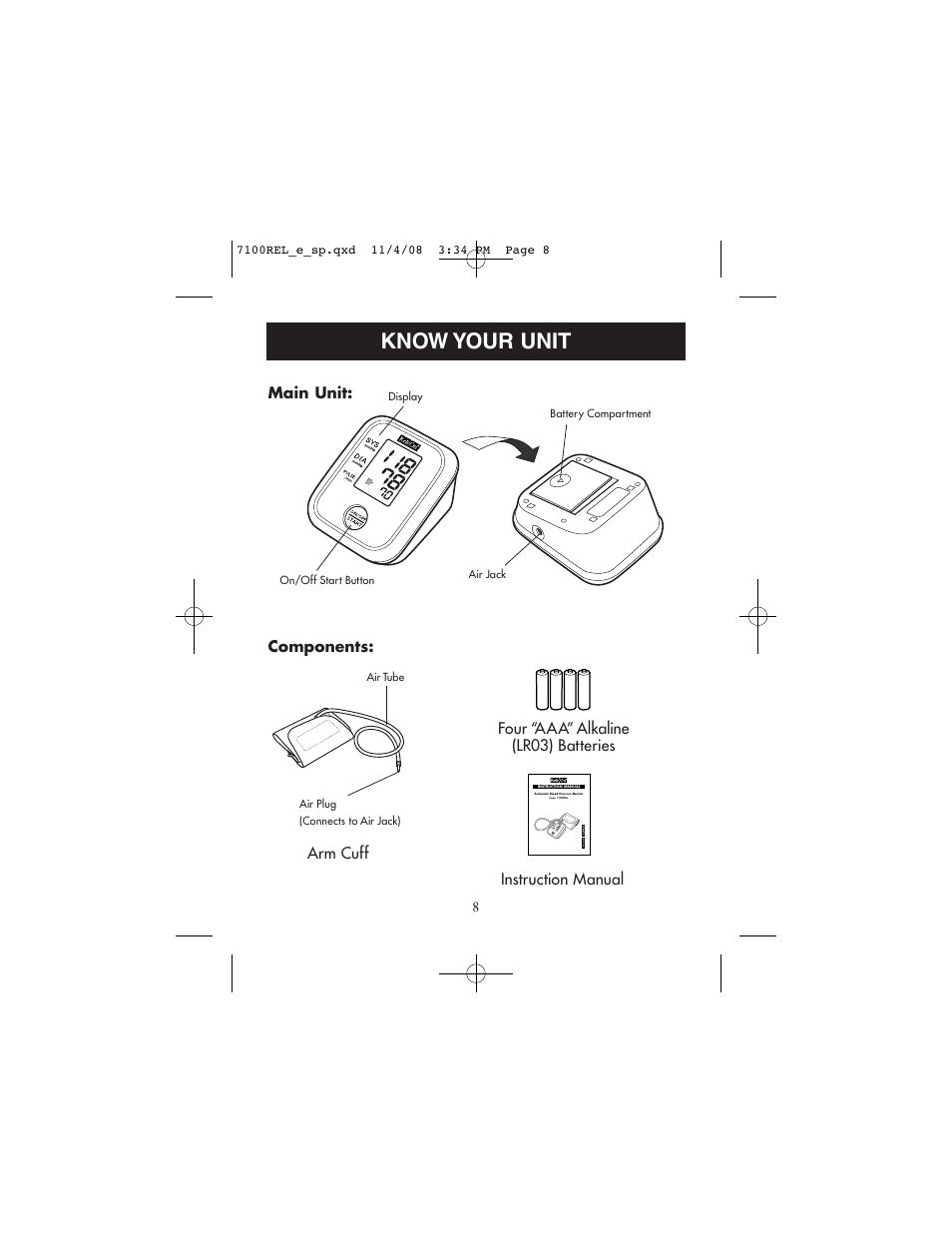 Know your unit | ReliOn 7100REL User Manual | Page 8 / 52