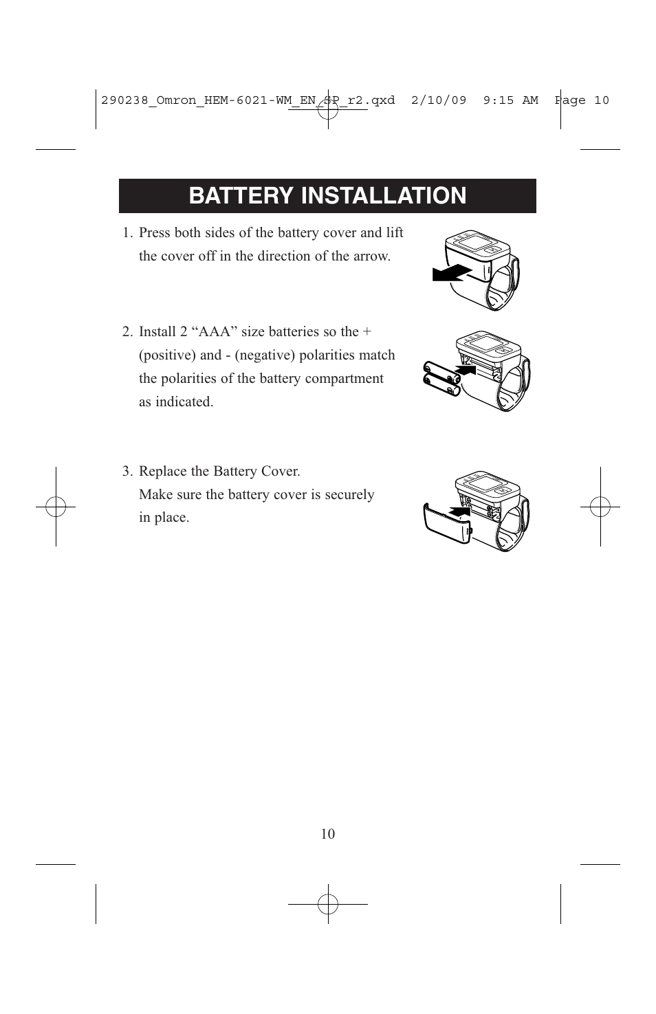 Battery installation | ReliOn 6021REL User Manual | Page 10 / 44