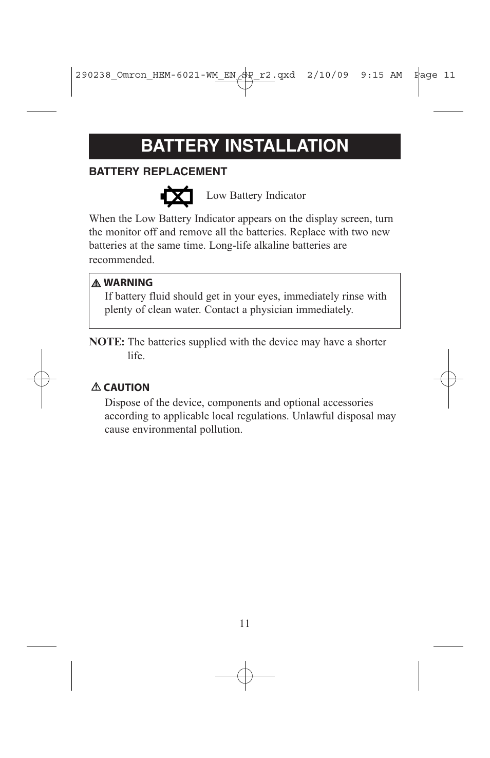 Battery installation | ReliOn 6021REL User Manual | Page 11 / 44