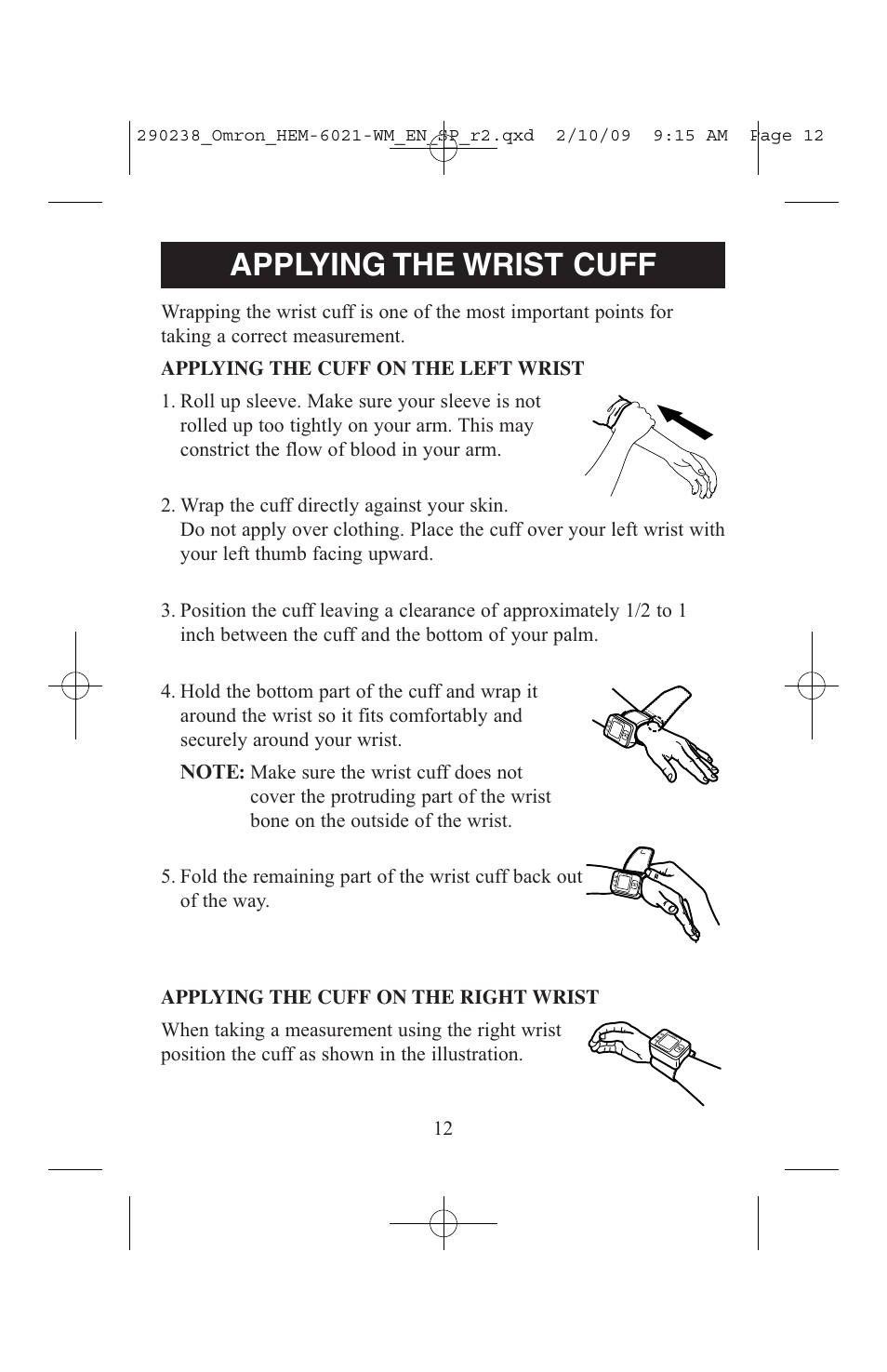 Applying the wrist cuff | ReliOn 6021REL User Manual | Page 12 / 44