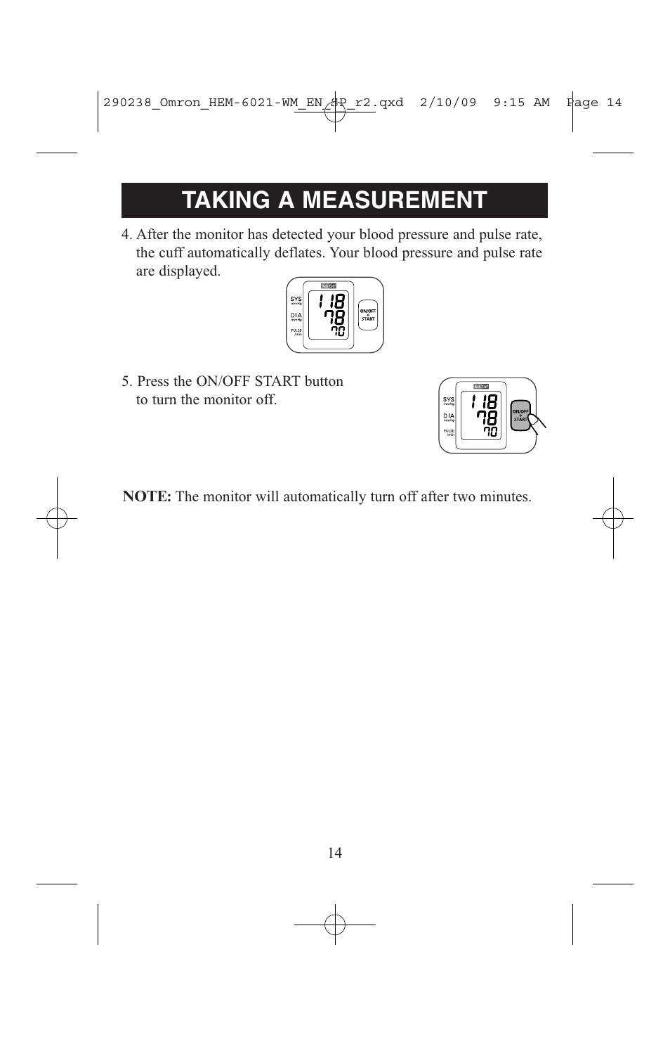 Taking a measurement | ReliOn 6021REL User Manual | Page 14 / 44