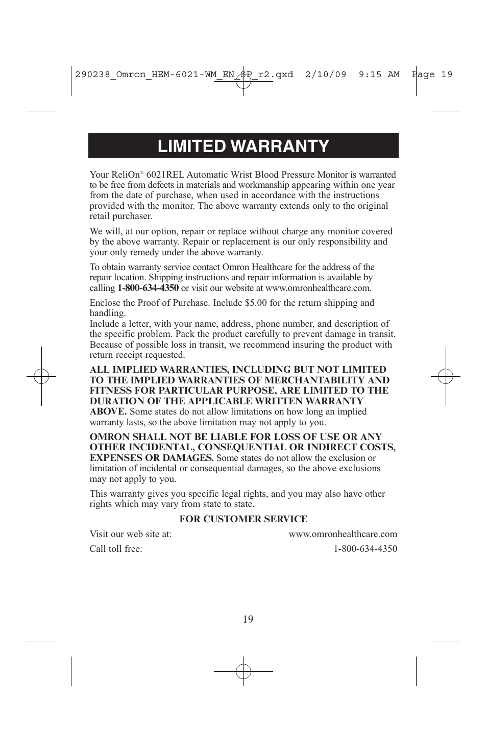 Limited warranty | ReliOn 6021REL User Manual | Page 19 / 44