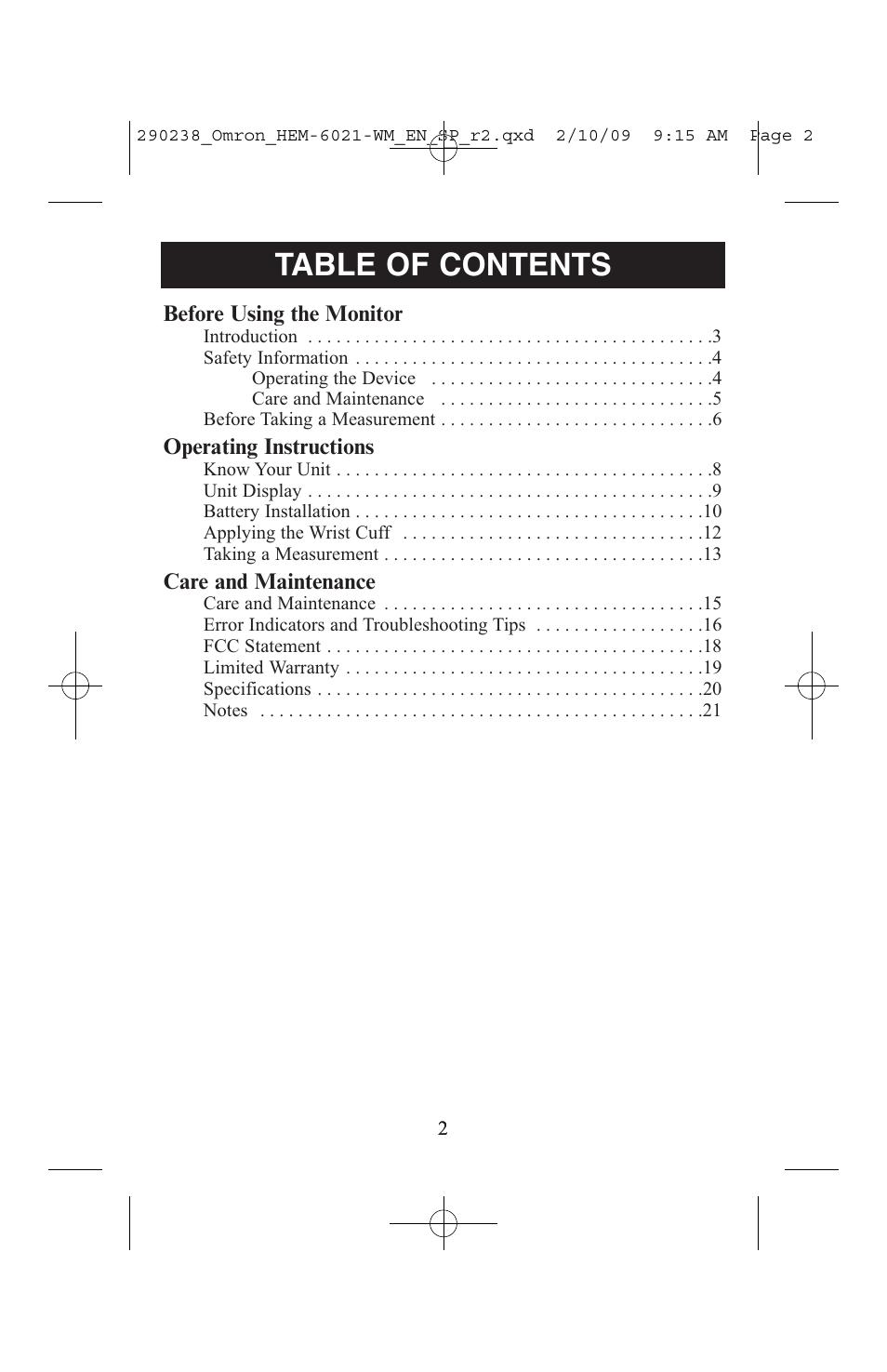 ReliOn 6021REL User Manual | Page 2 / 44