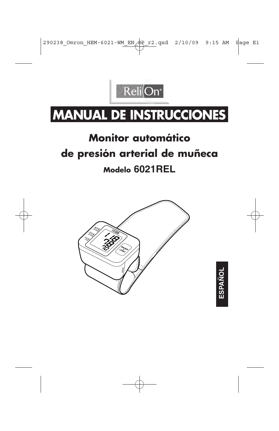 Manual de instrucciones, Monitor automático de presión arterial de muñeca, 6021rel | ReliOn 6021REL User Manual | Page 23 / 44