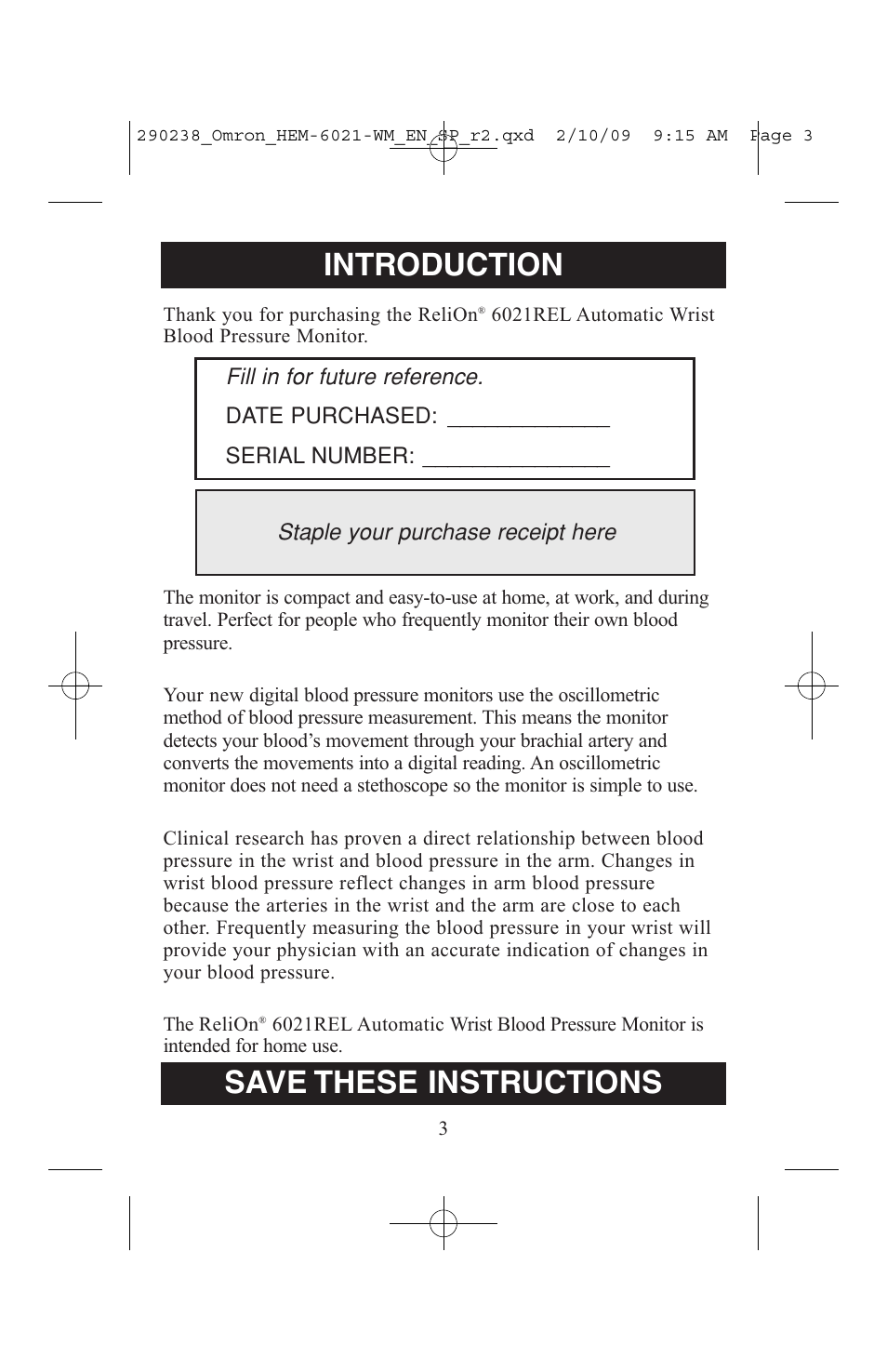 Introduction, Save these instructions, Before using the monitor | ReliOn 6021REL User Manual | Page 3 / 44