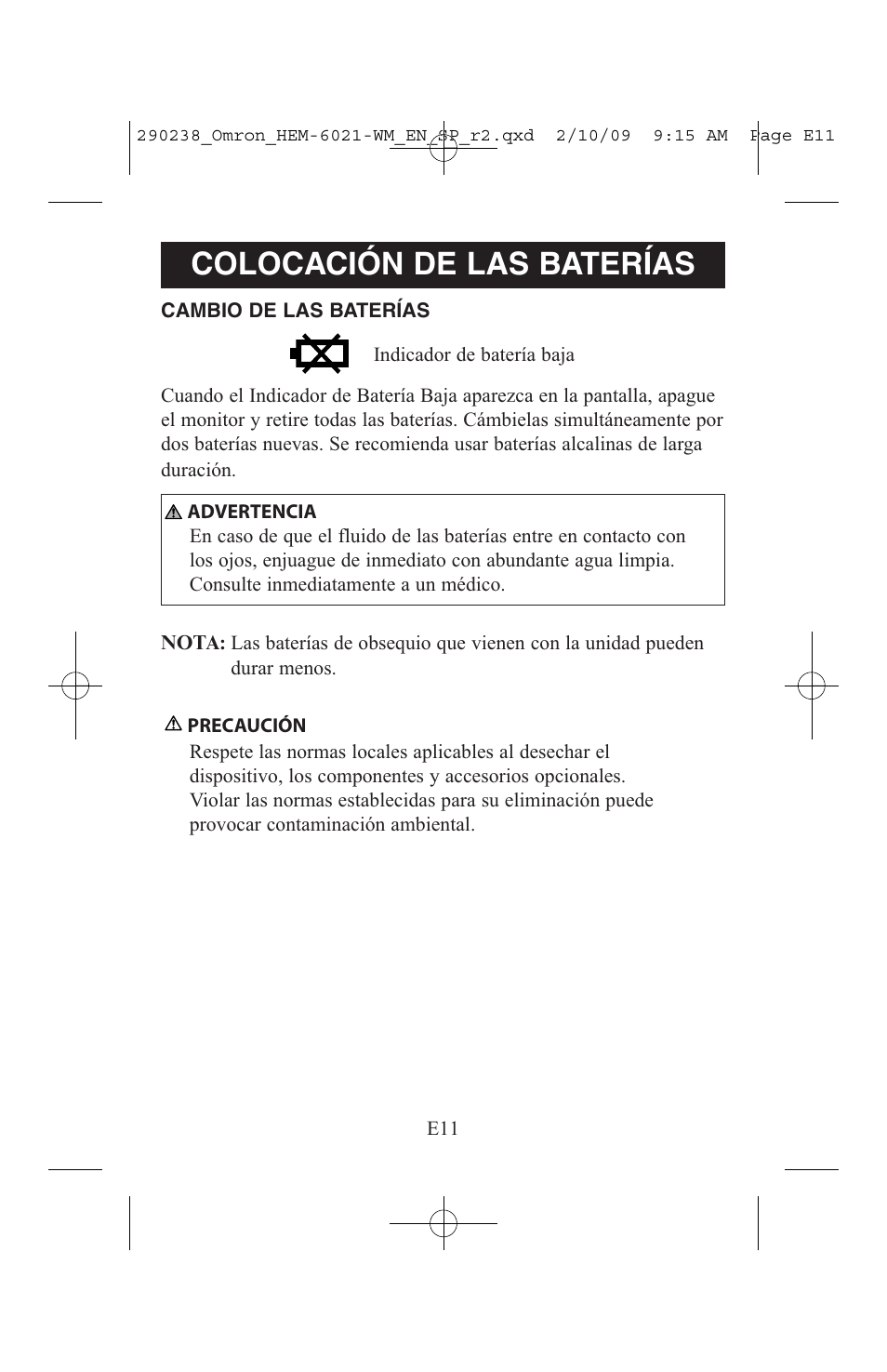 Colocación de las baterías | ReliOn 6021REL User Manual | Page 33 / 44