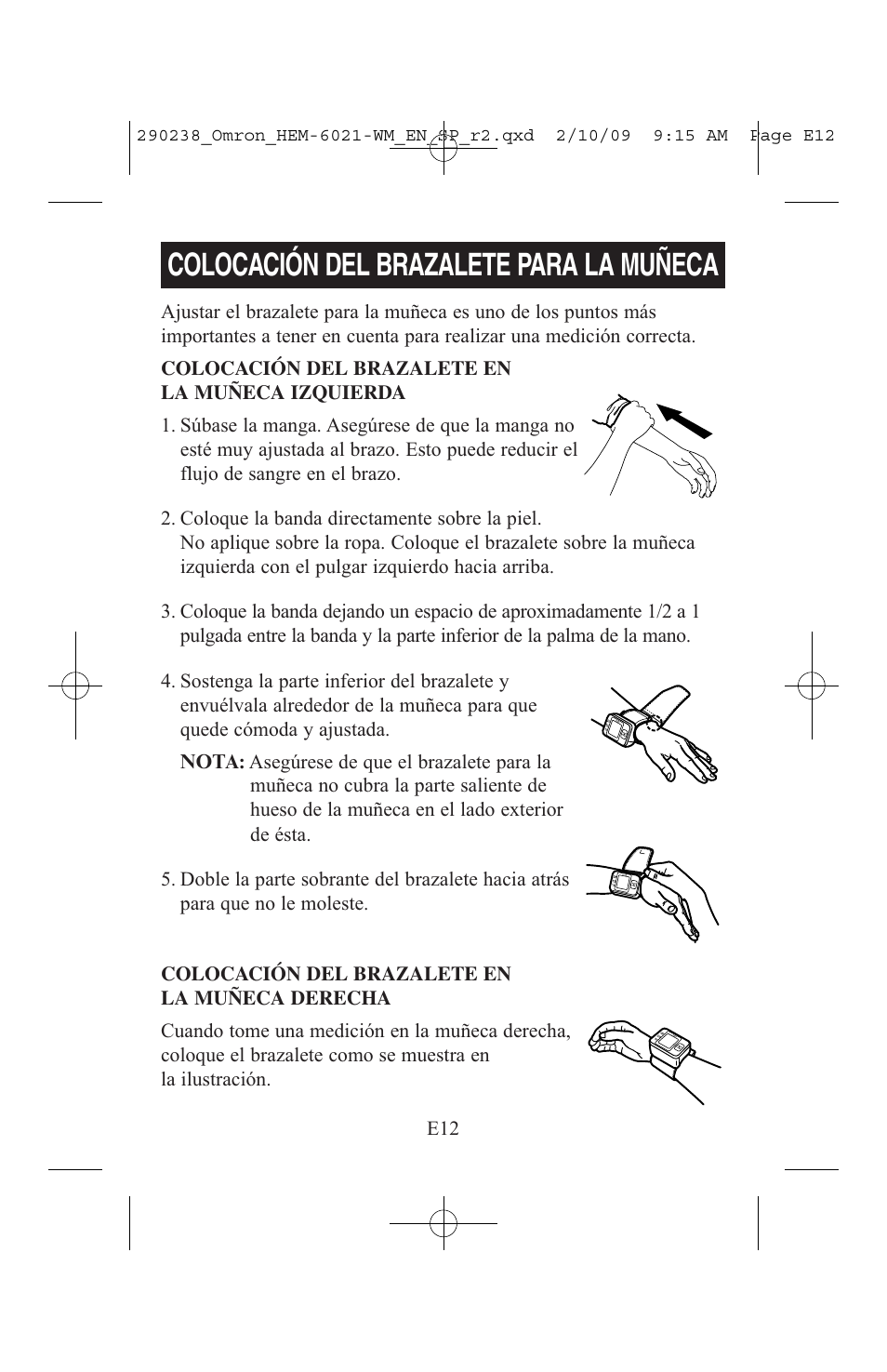 Colocación del brazalete para la muñeca | ReliOn 6021REL User Manual | Page 34 / 44