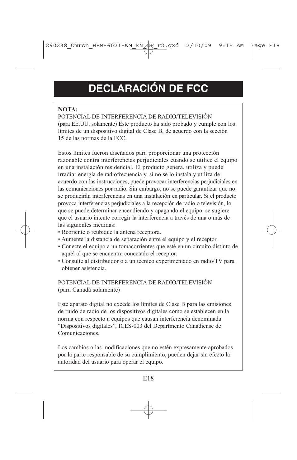 Declaración de fcc | ReliOn 6021REL User Manual | Page 40 / 44