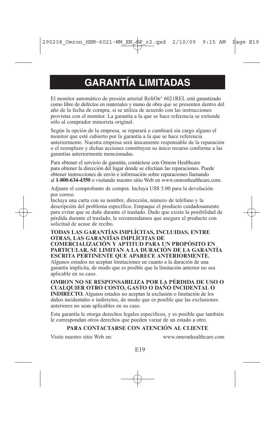 Garantía limitadas | ReliOn 6021REL User Manual | Page 41 / 44