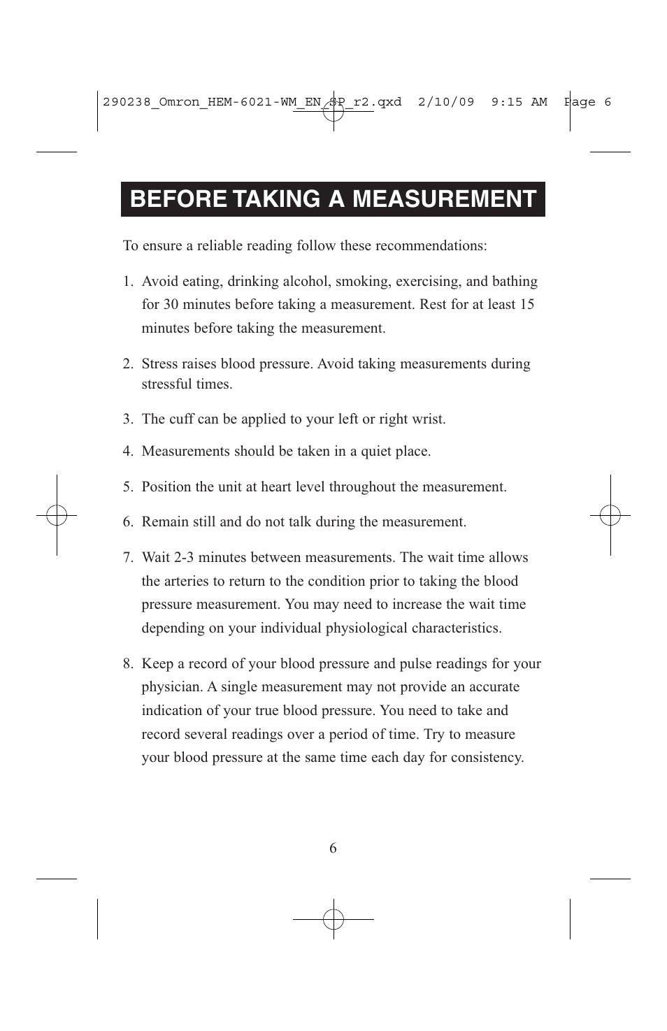 Before taking a measurement | ReliOn 6021REL User Manual | Page 6 / 44