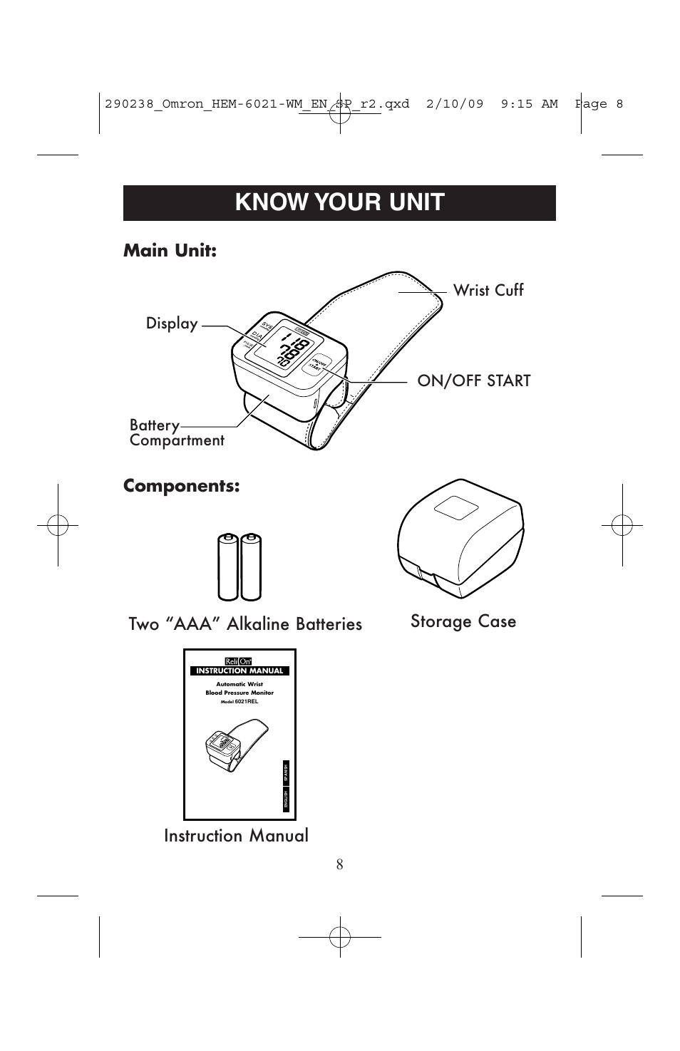 Know your unit, Operating instructions instruction manual | ReliOn 6021REL User Manual | Page 8 / 44