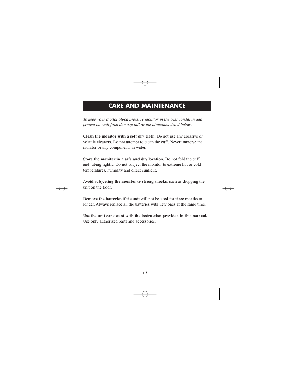 Care and maintenance | ReliOn HEM-412CREL User Manual | Page 12 / 24