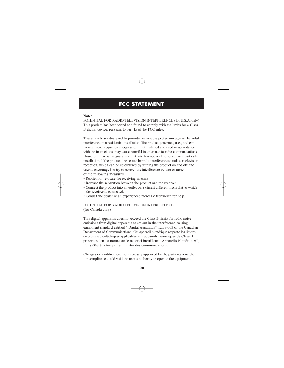 Fcc statement | ReliOn HEM-412CREL User Manual | Page 20 / 24
