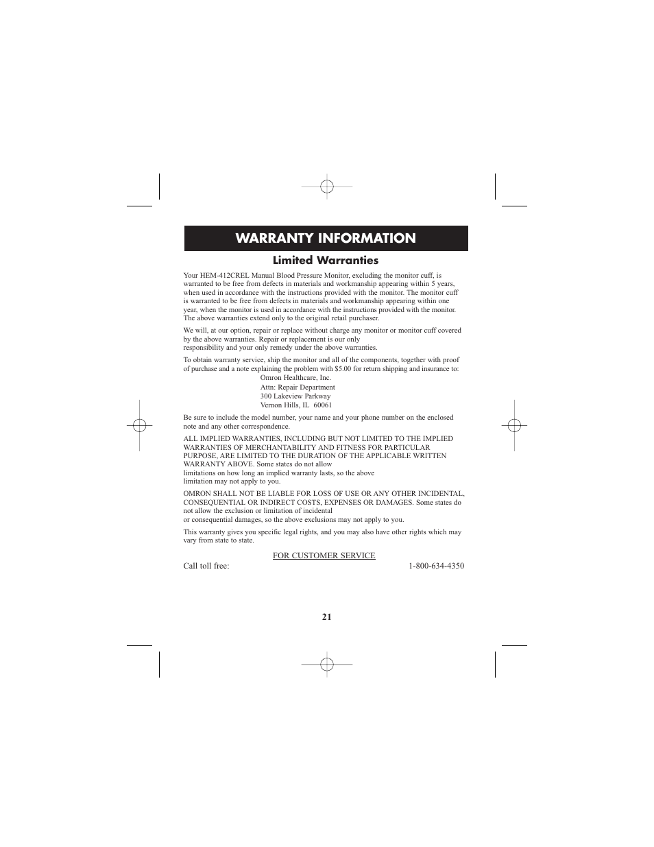 Warranty information | ReliOn HEM-412CREL User Manual | Page 21 / 24