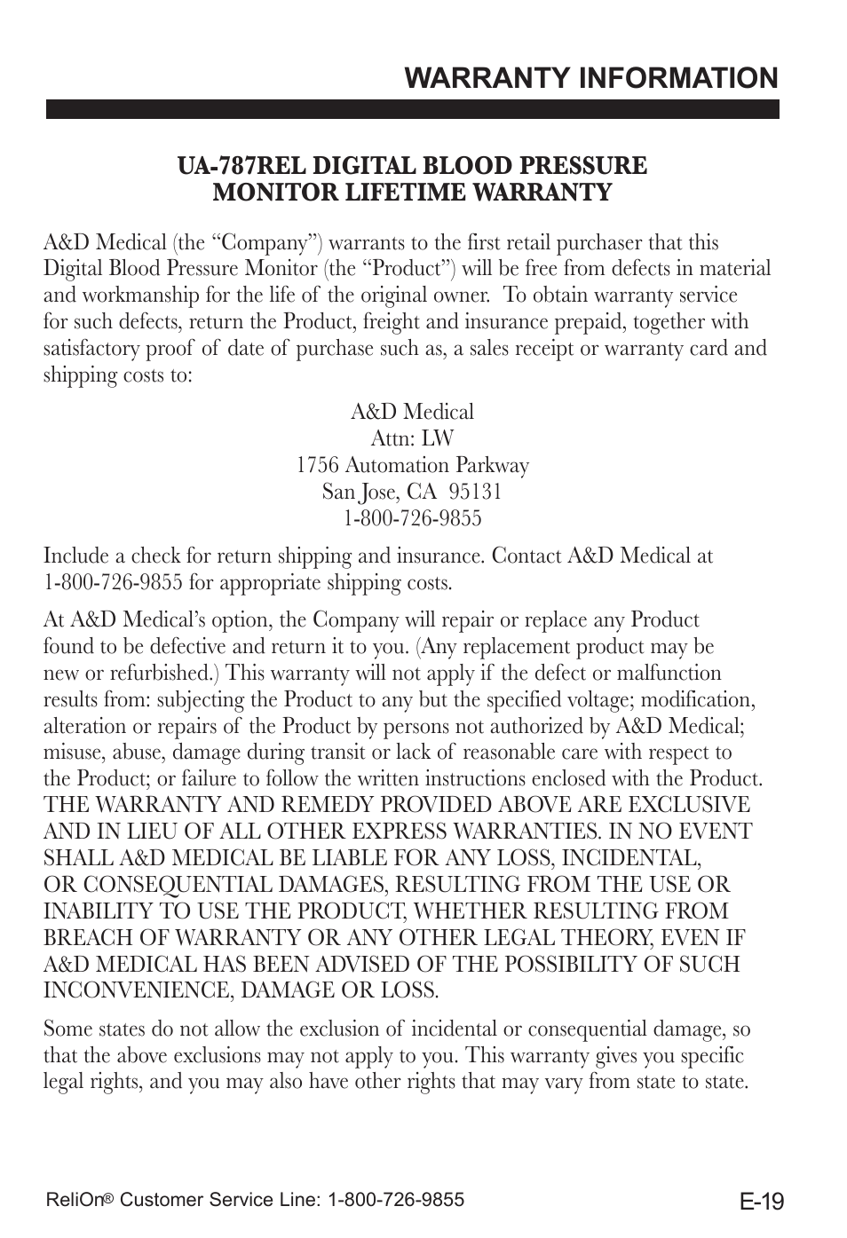 Warranty information | ReliOn UA-787REL User Manual | Page 25 / 64