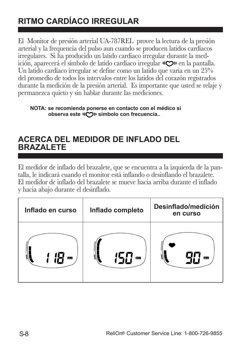 Ritmo cardíaco irregular, Acerca del medidor de inflado del brazalete | ReliOn UA-787REL User Manual | Page 46 / 64