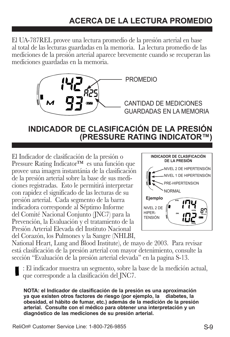 Acerca de la lectura promedio | ReliOn UA-787REL User Manual | Page 47 / 64