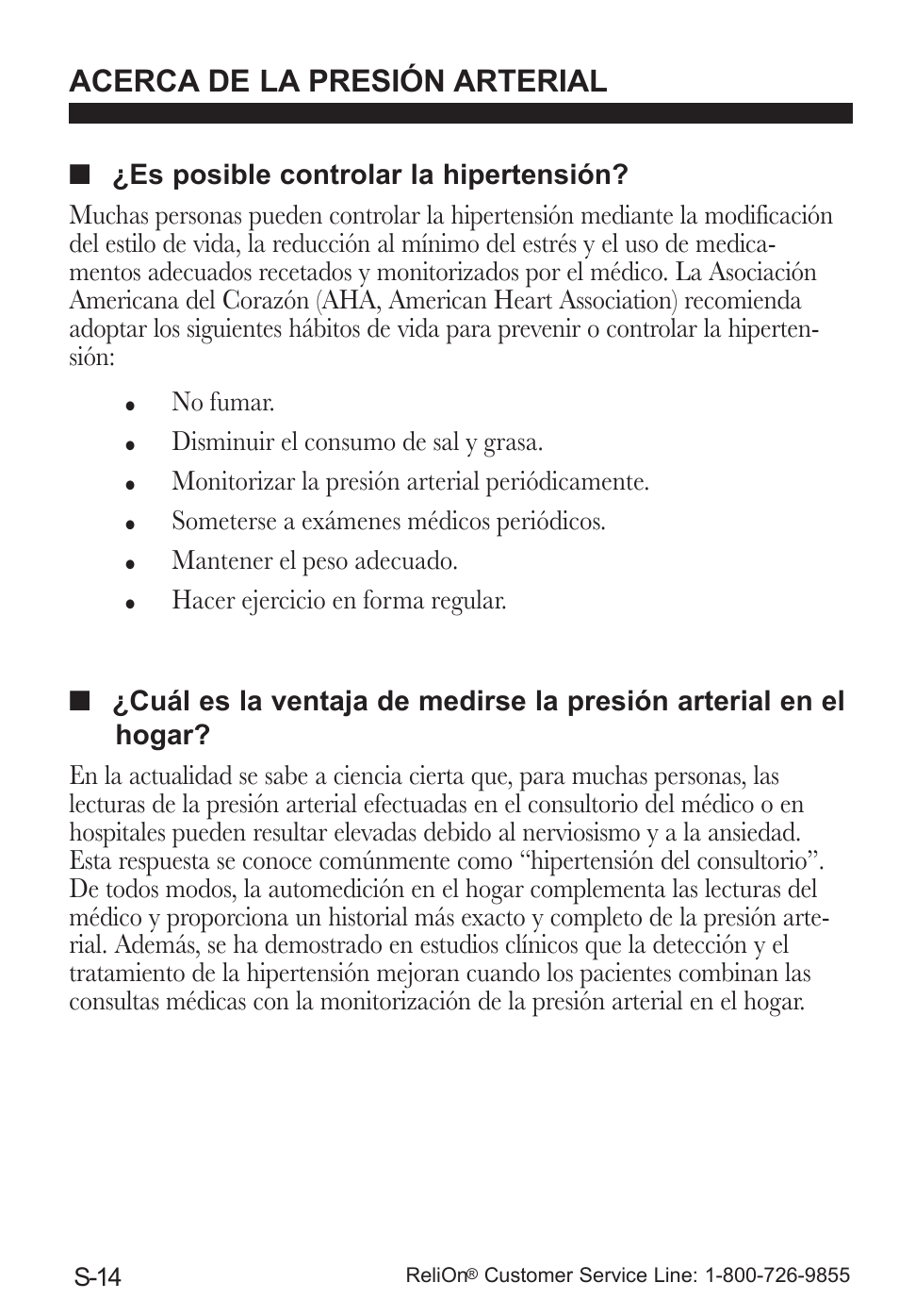 Acerca de la presión arterial, Disminuir el consumo de sal y grasa, Monitorizar la presión arterial periódicamente | Someterse a exámenes médicos periódicos, Mantener el peso adecuado, Hacer ejercicio en forma regular | ReliOn UA-787REL User Manual | Page 52 / 64