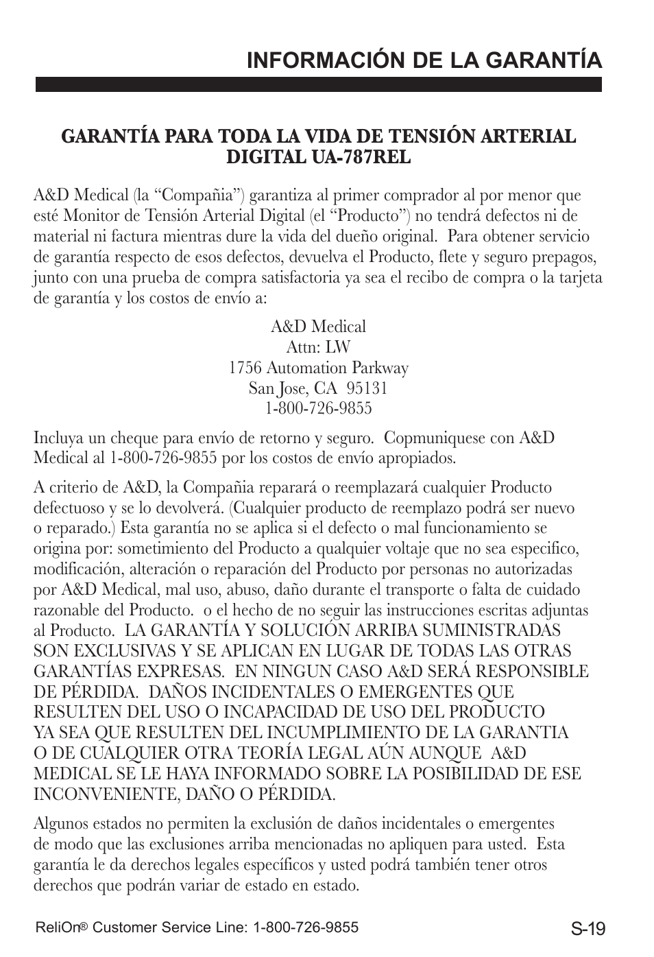 Información de la garantía | ReliOn UA-787REL User Manual | Page 57 / 64