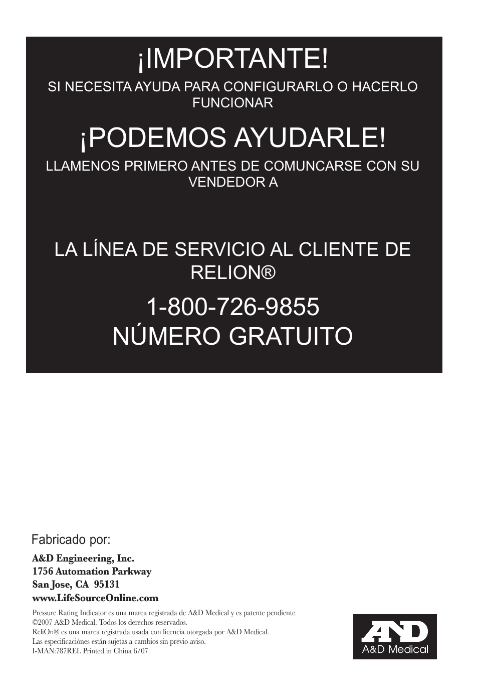 Importante, Podemos ayudarle | ReliOn UA-787REL User Manual | Page 63 / 64