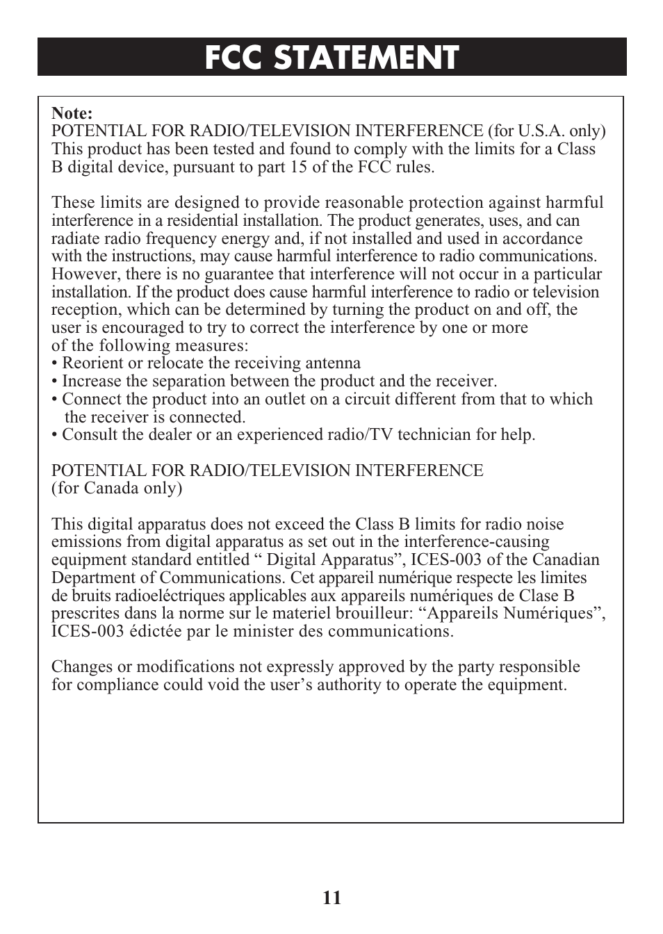 Title, Fcc statement | ReliOn Ultra COmpact Ear Thermometer 510REL User Manual | Page 11 / 24