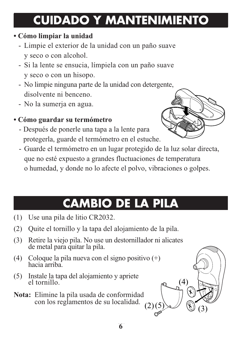 Title, Cambio de la pila, Cuidado y mantenimiento | ReliOn Ultra COmpact Ear Thermometer 510REL User Manual | Page 18 / 24