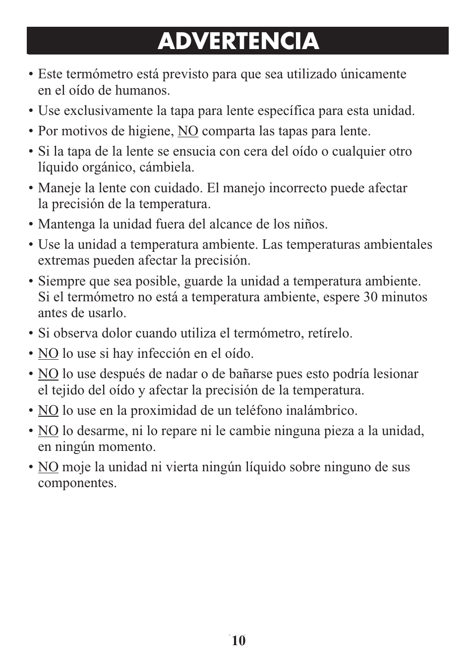 Title, Advertencia | ReliOn Ultra COmpact Ear Thermometer 510REL User Manual | Page 22 / 24