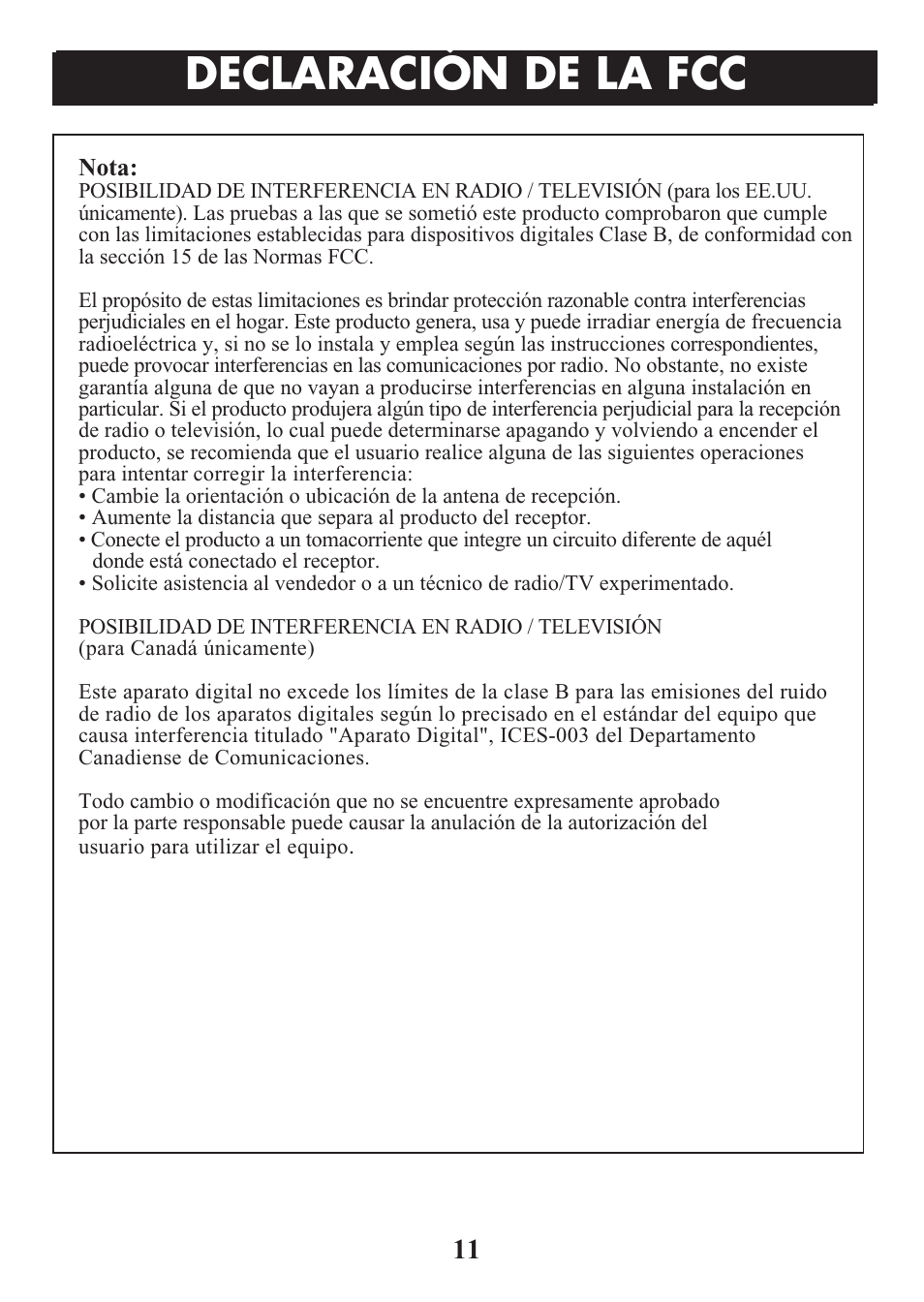 Title, Declaración de la fcc | ReliOn Ultra COmpact Ear Thermometer 510REL User Manual | Page 23 / 24