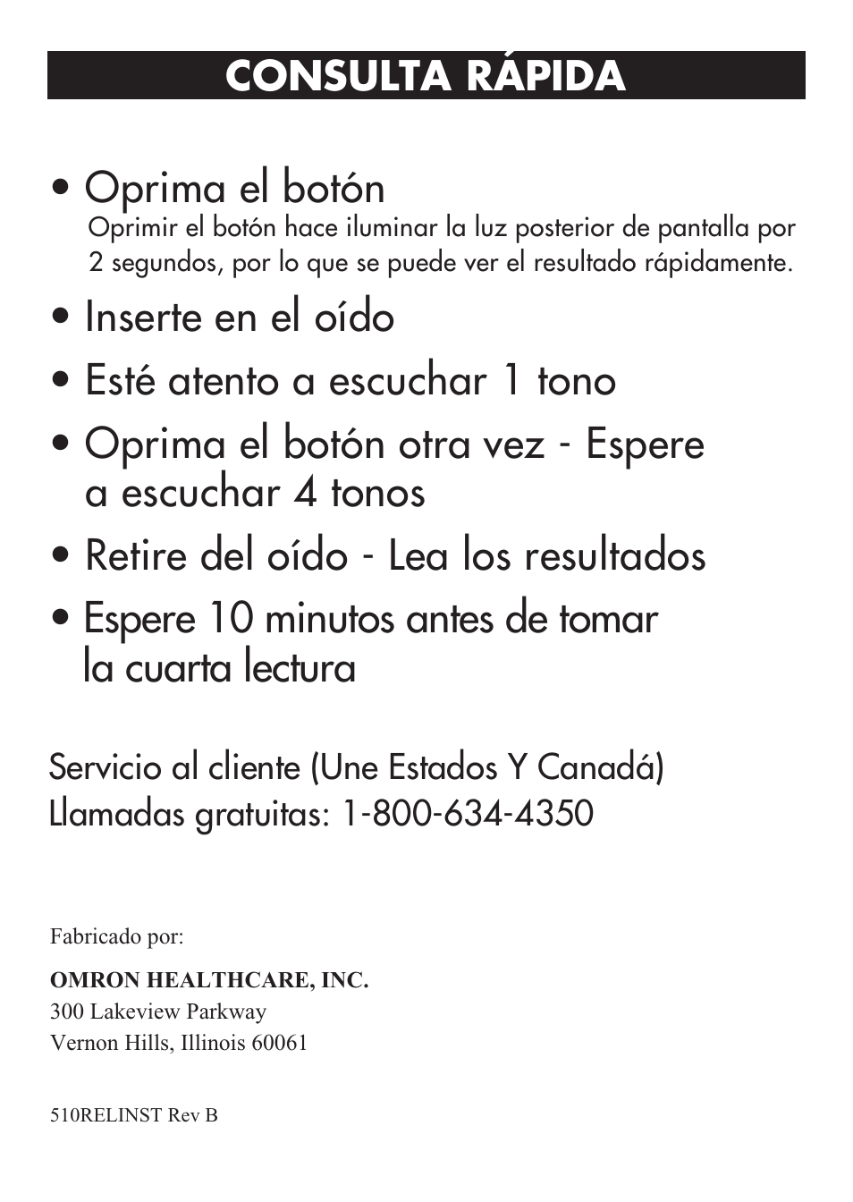 Oprima el botón, Title consulta rápida | ReliOn Ultra COmpact Ear Thermometer 510REL User Manual | Page 24 / 24