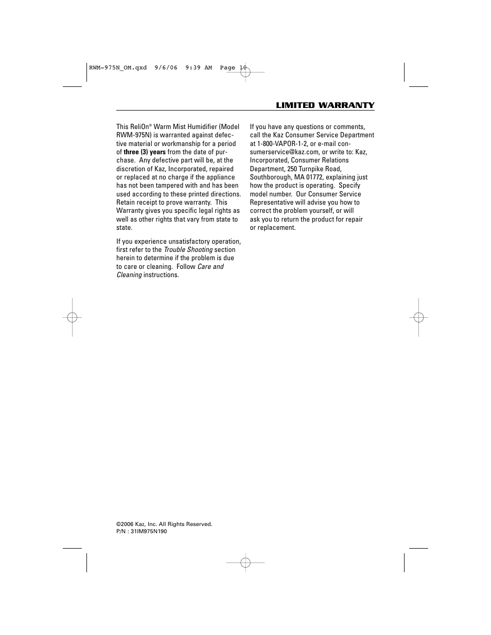 Limited warranty | ReliOn RWM-975N User Manual | Page 10 / 30