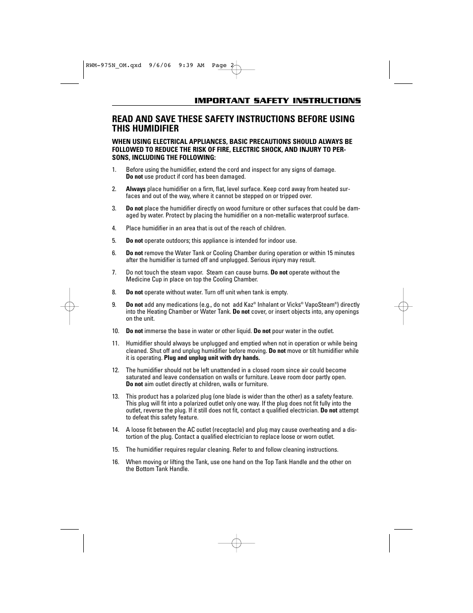 Important safety instructions | ReliOn RWM-975N User Manual | Page 2 / 30