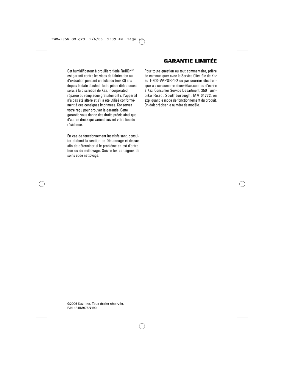 Garantie limitée | ReliOn RWM-975N User Manual | Page 20 / 30