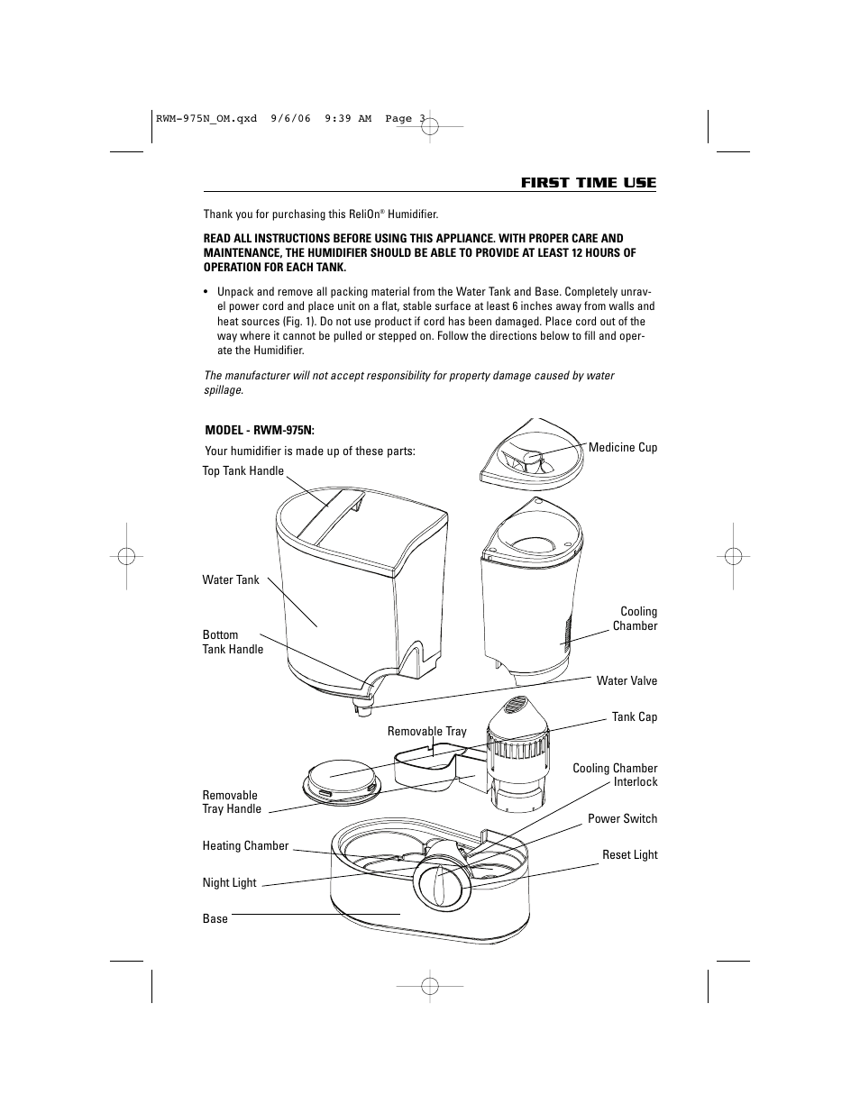 First time use | ReliOn RWM-975N User Manual | Page 3 / 30