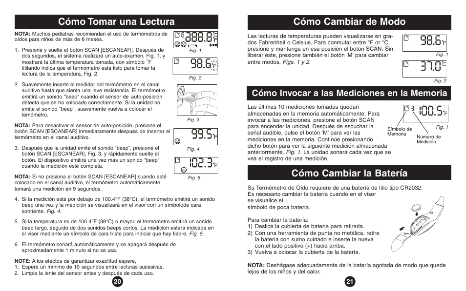 Cómo tomar una lectura, Cómo cambiar de modo, Cómo cambiar la batería | ReliOn Thermometer User Manual | Page 11 / 13