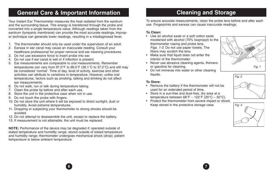 General care & important information, Cleaning and storage | ReliOn Thermometer User Manual | Page 4 / 13