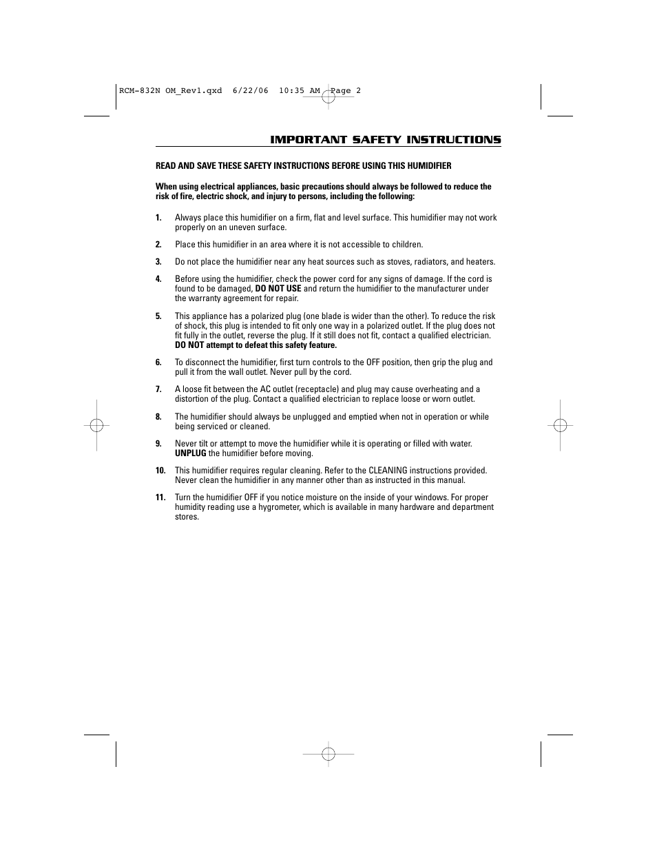 Important safety instructions | ReliOn RCM-832N User Manual | Page 2 / 10