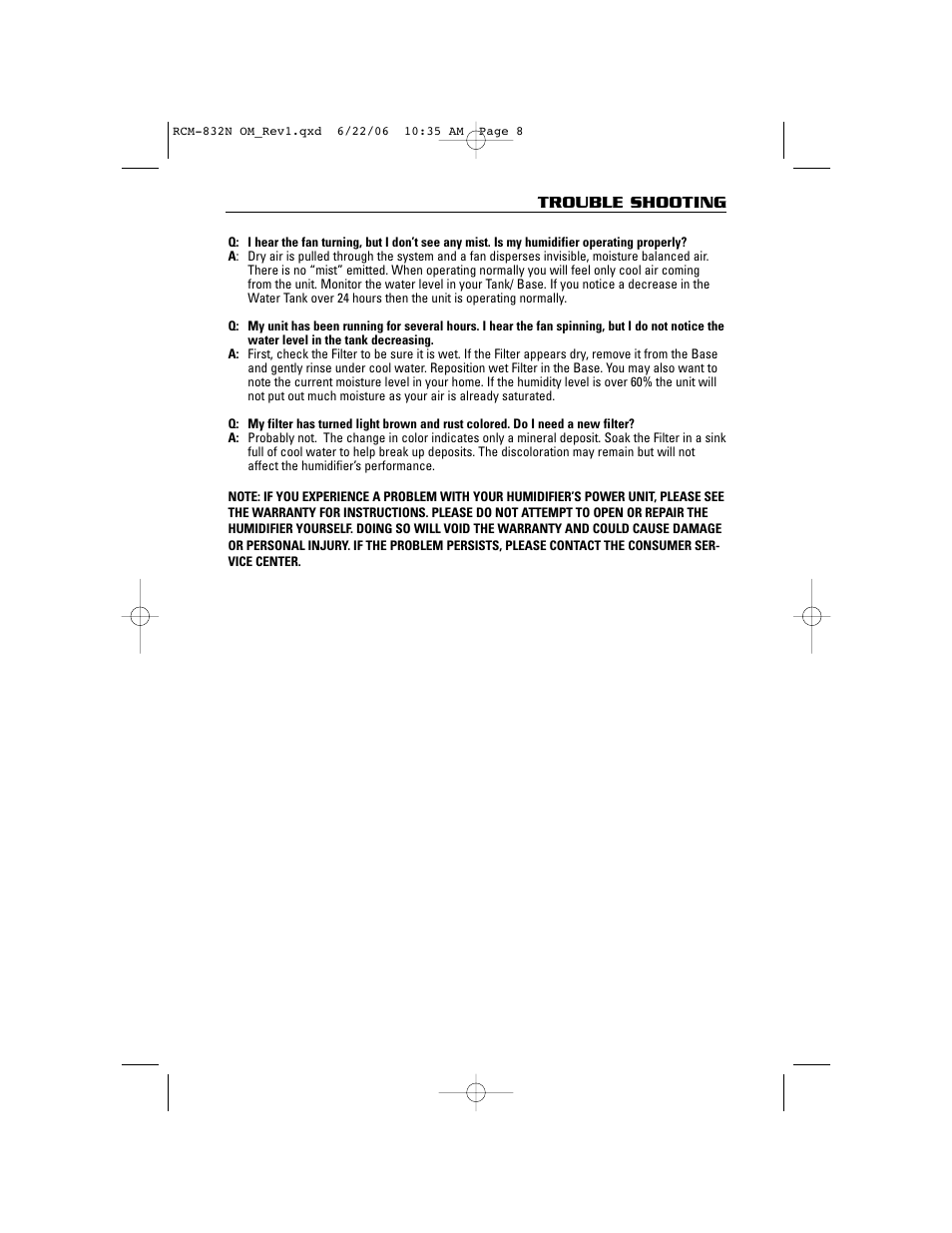 Trouble shooting | ReliOn RCM-832N User Manual | Page 8 / 10