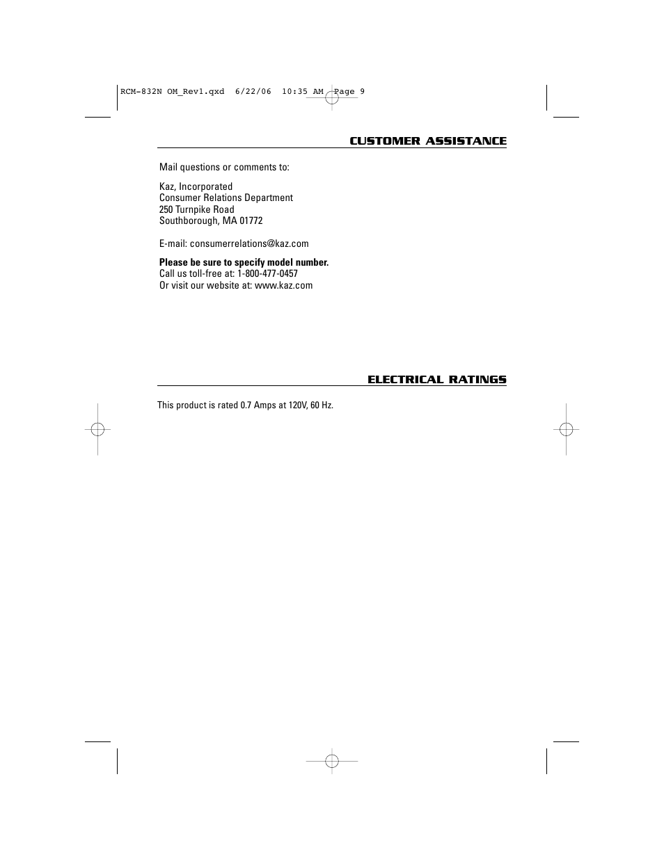 ReliOn RCM-832N User Manual | Page 9 / 10