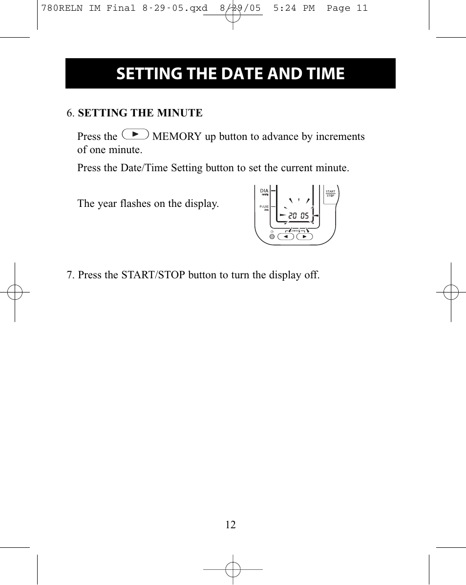 Setting the date and time | ReliOn HEM-780REL User Manual | Page 12 / 56